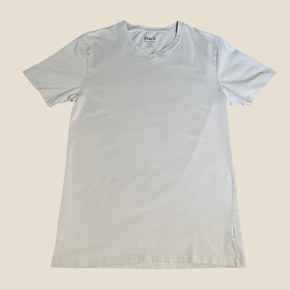 Pact Men's Luxe Slim V-Neck T-Shirt Size Small Gray Organic Cotton